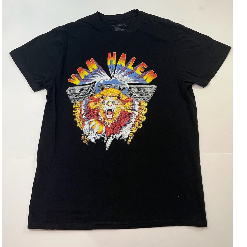 Retro Van Halen Graphic Tee Mens L Black Live 1982 Lion Rock Band Shirt